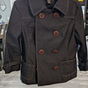 Women's Black Peacoat with Brown Buttons